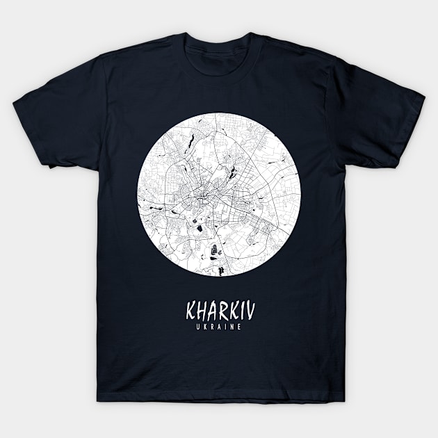 Kharkiv, Ukraine City Map - Full Moon T-Shirt by deMAP Studio